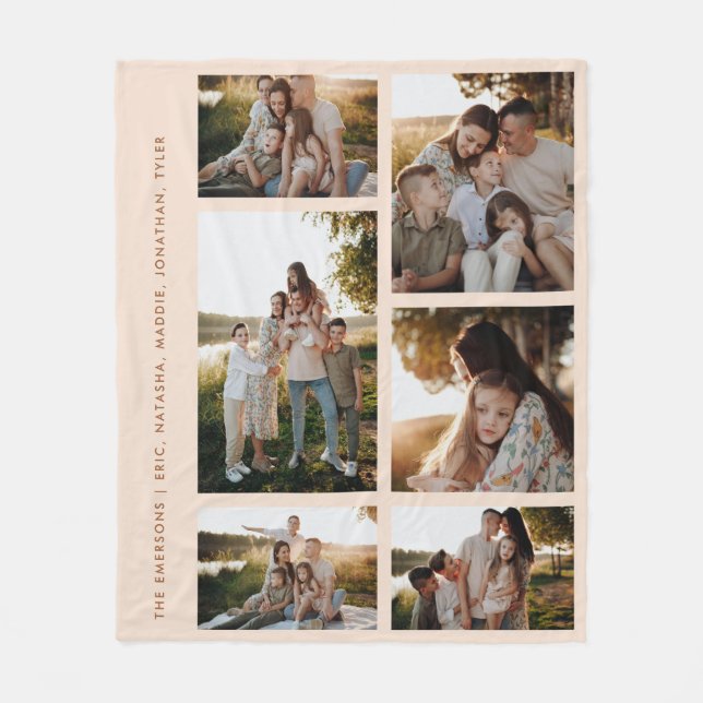 Manta Polar Familia Neutra Moderna 6 Collage de fotos (Anverso)