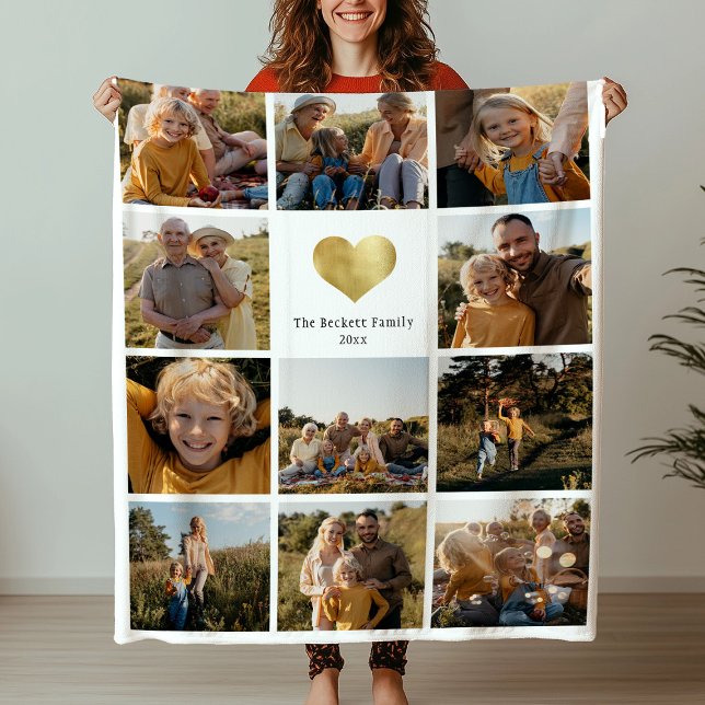Manta Polar Familia personalizado multifoto Keepsake Gold Hear (Subido por el creador)