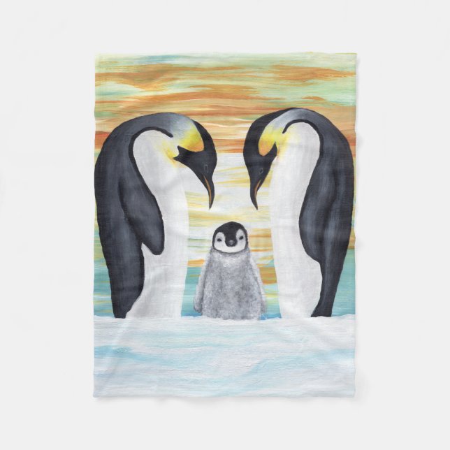 Manta Polar Familia Pingüino con bebé pingüino (Anverso)