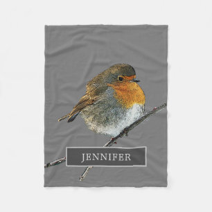 Manta Polar Familia Robin bird monogramada gris