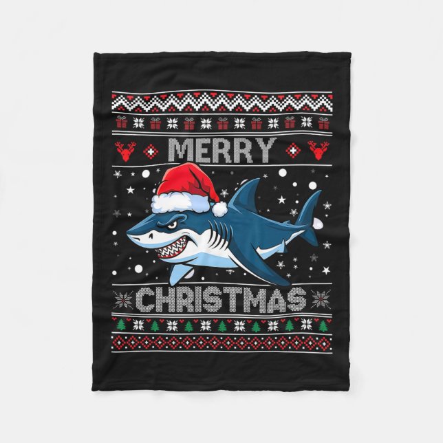 Manta Polar Famosos y divertidos Navidades Tiburones Santa Hat (Anverso)