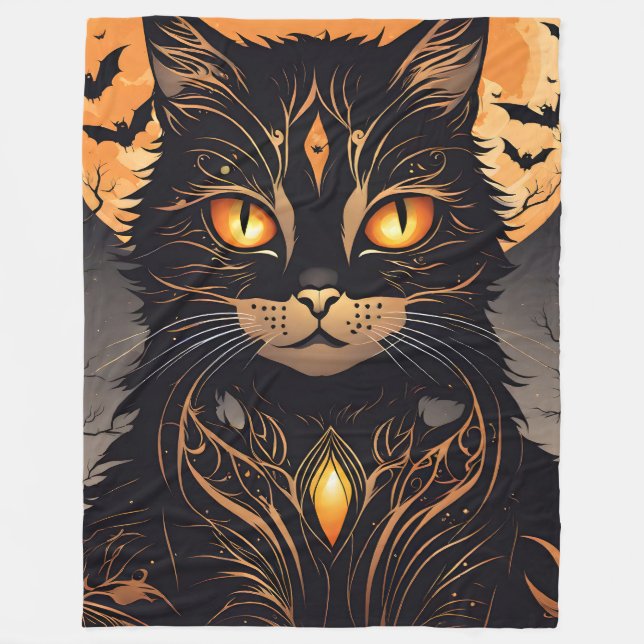Manta Polar Fancy Black Cats and Bats Halloween (Anverso)