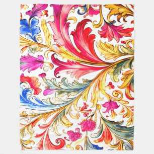 Manta Polar Fancy Florentine Design Watercolor Leaves