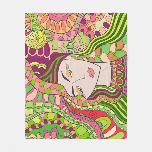 Manta Polar Fantasía: Abstracta gente de primavera. (Anverso)