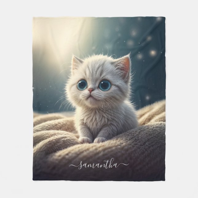 Manta Polar Fantasía aburre a un bebé gato gatito personalizad (Anverso)