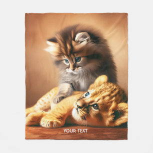 Manta Polar Fantasía Cute Gatito Jugando Con El Tigre