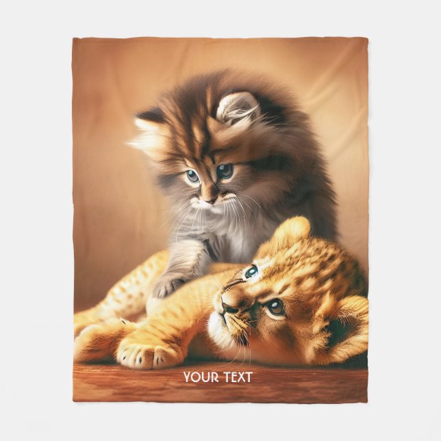 Manta Polar Fantasía Cute Gatito Jugando Con El Tigre (Anverso)