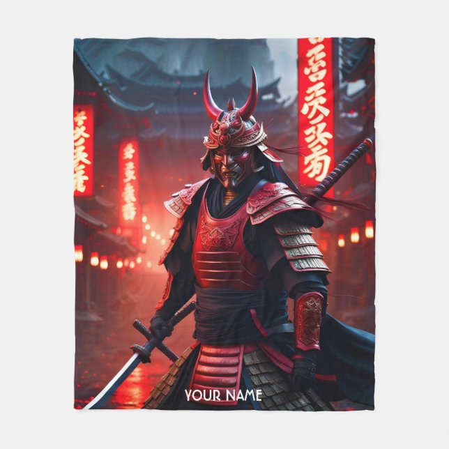 Manta Polar Fantasía Cute Vivid Samurai En Rojo (Anverso)