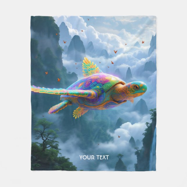 Manta Polar Fantasía cute volando tortuga arcoiris (Anverso)