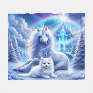 Manta Polar Fantasía de invierno con unicornio y gatito hermos