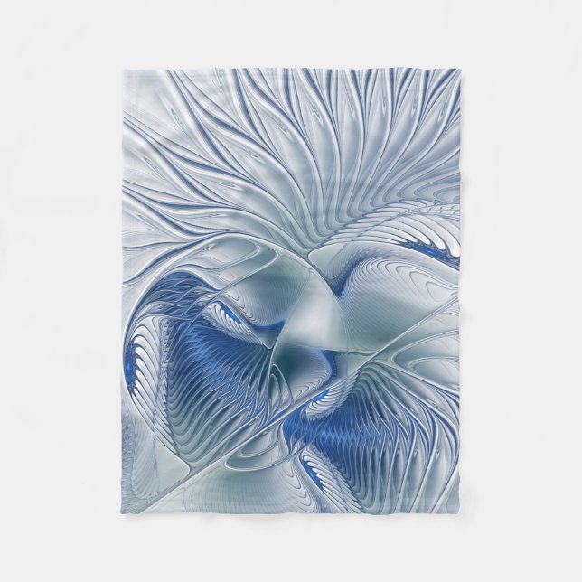 Manta Polar Fantasía dinámica Resumen tonos azules arte fracta (Anverso)