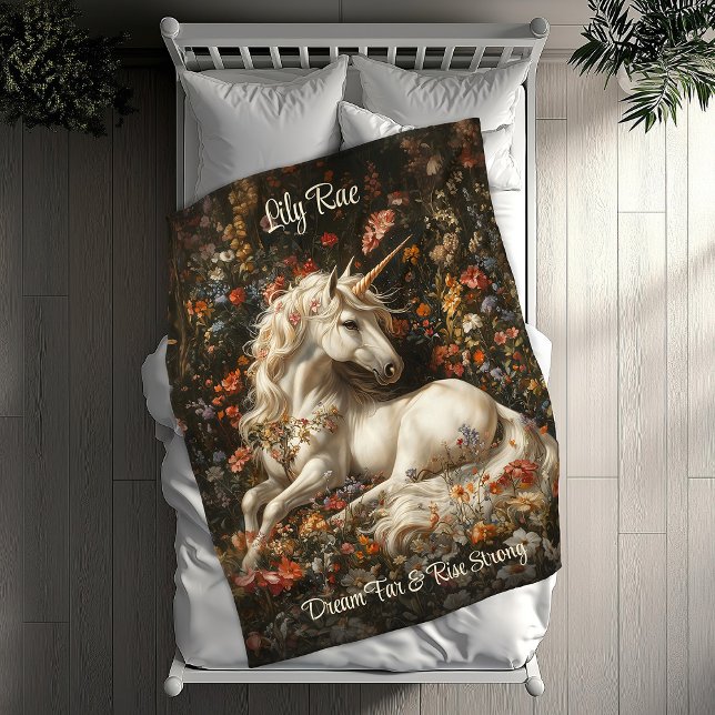 Manta Polar Fantasía floral blanca unicornio Caballo durmiente (Subido por el creador)