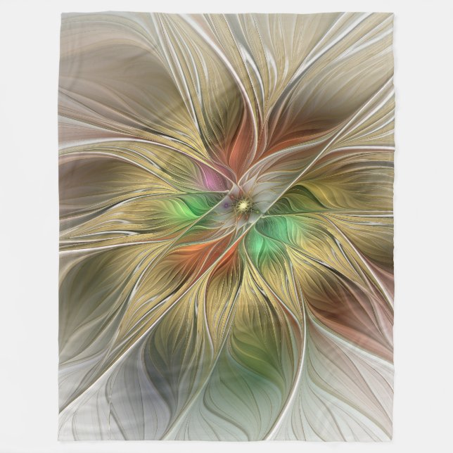 Manta Polar Fantasía Floral Con Fractal Dorado Moderno (Anverso)