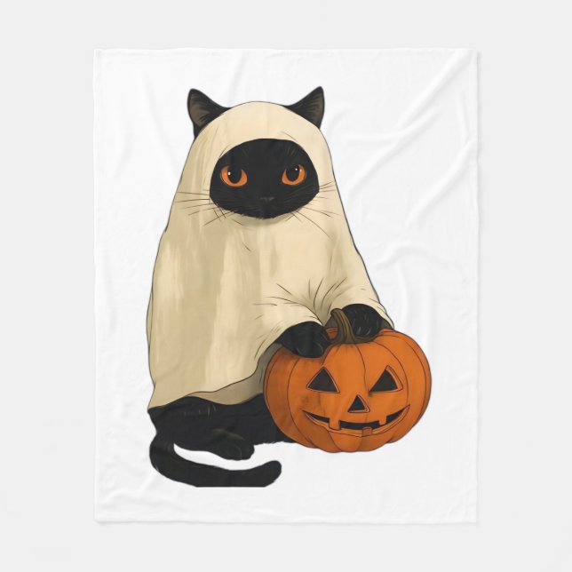 Manta Polar Fantasma de gato negro con camiseta esencial de ca (Anverso)
