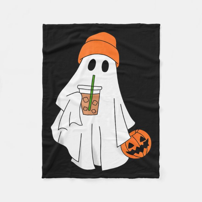 Manta Polar Fantasma de Halloween bebiendo café fantasma café  (Anverso)