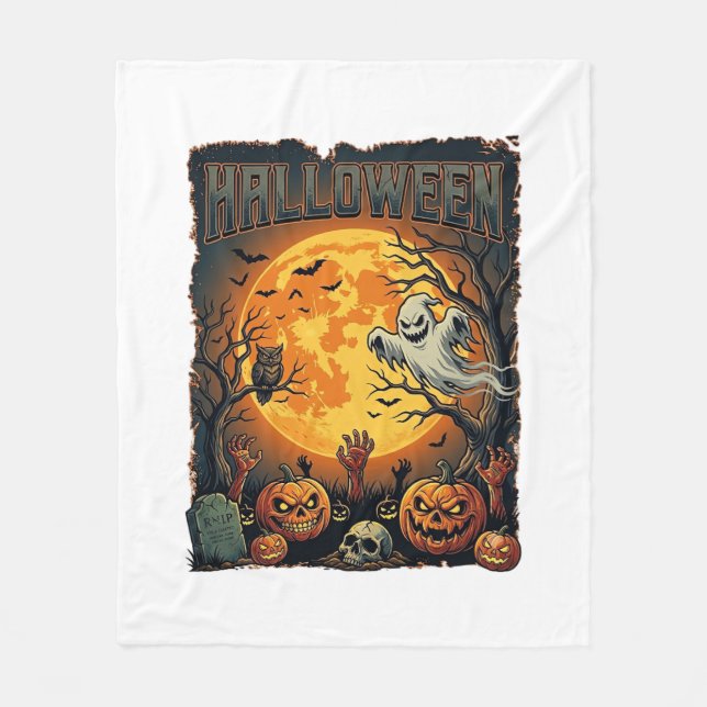 Manta Polar Fantasma de Halloween Luna Llena Linternas de Jack (Anverso)