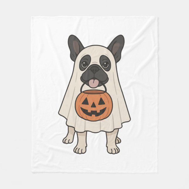 Manta Polar Fantasma de perro de Halloween en el Bulldog franc (Anverso)