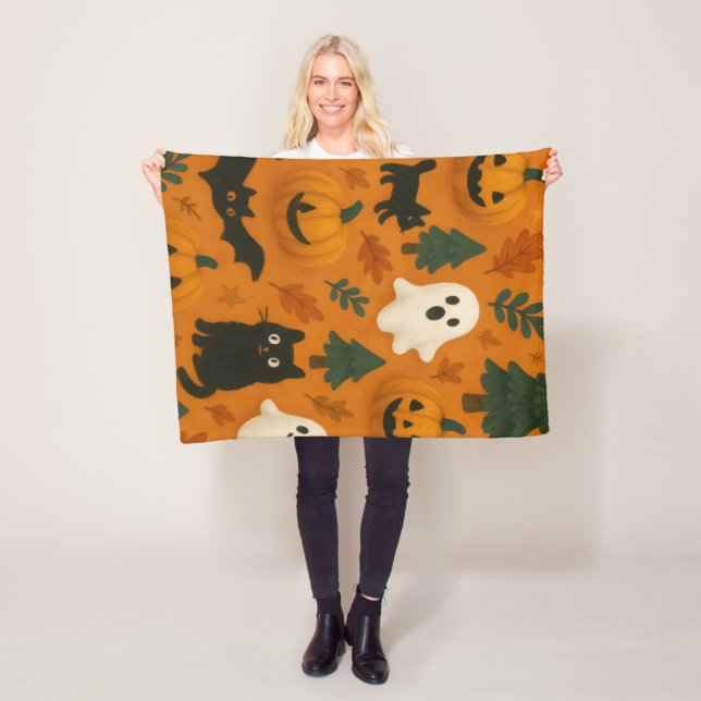Manta Polar Fantasma y calabazas | Halloween Fleece Blanket (In situ)