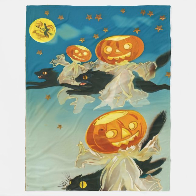 Manta Polar Fantasmas de calabaza de Halloween y gatos negros (Anverso)