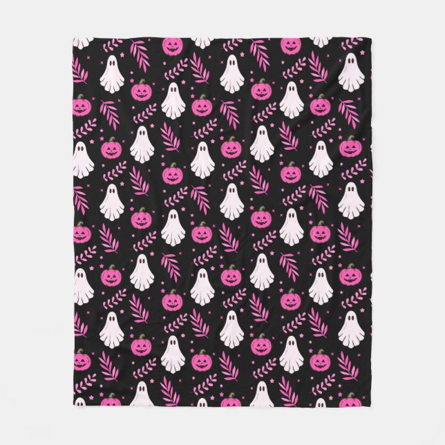 Manta Polar Fantasmas y calabazas rosadas (Anverso)