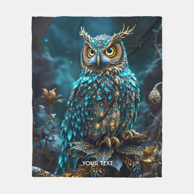 Manta Polar Fantasy Cute Brass Turquoise Owl (Anverso)