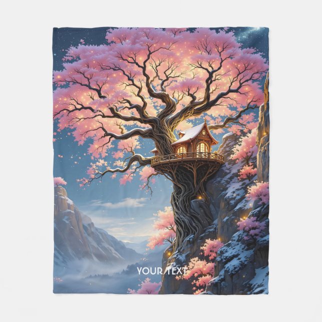 Manta Polar Fantasy Cute Cherry Blossom Tree (Anverso)