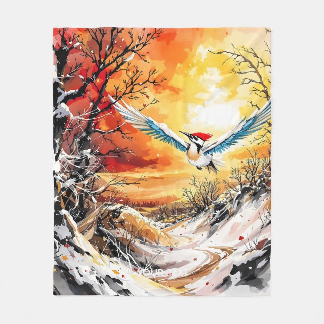Manta Polar Fantasy Cute Forest Woodpecker Sunset (Anverso)