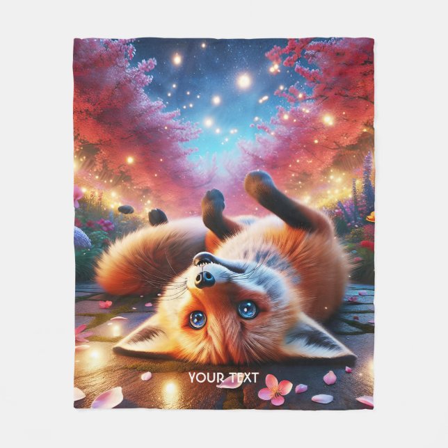 Manta Polar Fantasy Cute Fox Laying Sakura (Anverso)