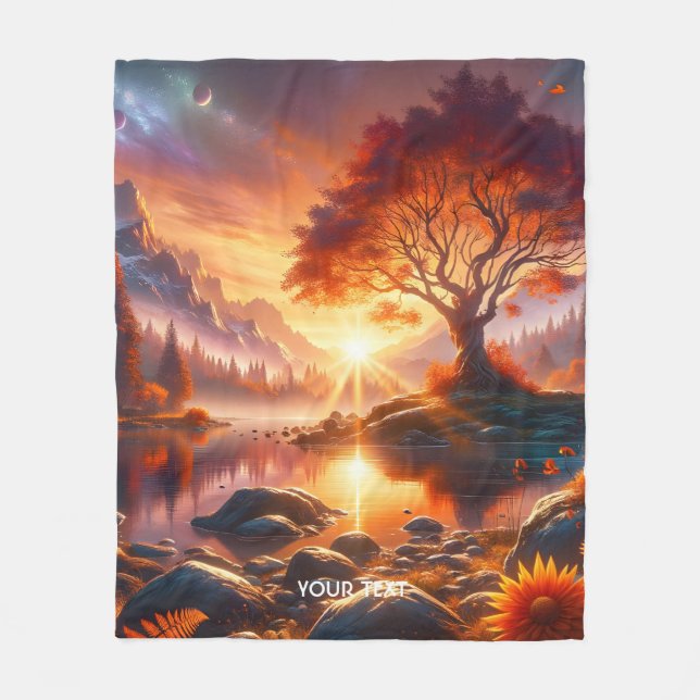 Manta Polar Fantasy Cute Sunset Naranja Tree (Anverso)
