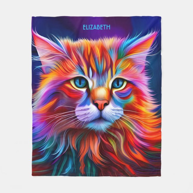 Manta Polar Fantasy Cute Vibrant Vivid Cat (Anverso)