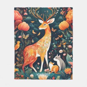 Manta Polar Fantasy Cute Vivid Flowers Forest Deer