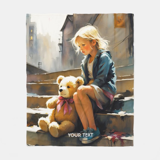 Manta Polar Fantasy Cute Vivid Sad Chica Bear (Anverso)