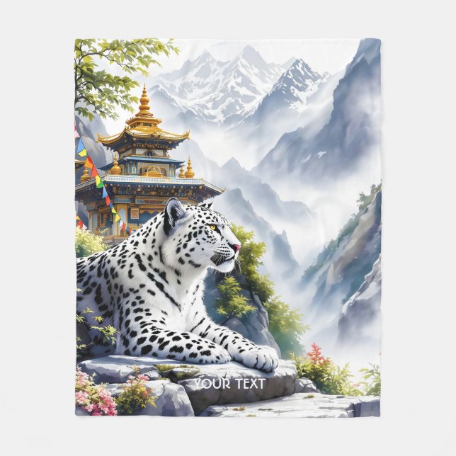 Manta Polar Fantasy Cute White Leopard Mountains (Anverso)