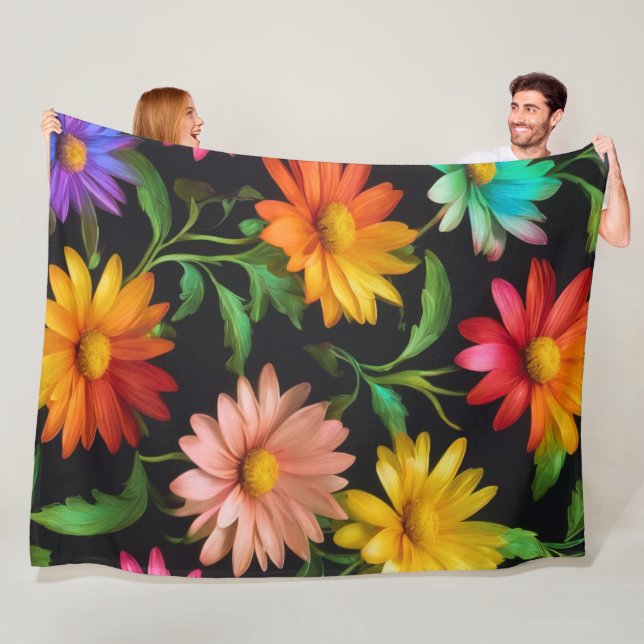 Manta Polar Fantasy Daisy Pattern Fleece Blanket (In situ)