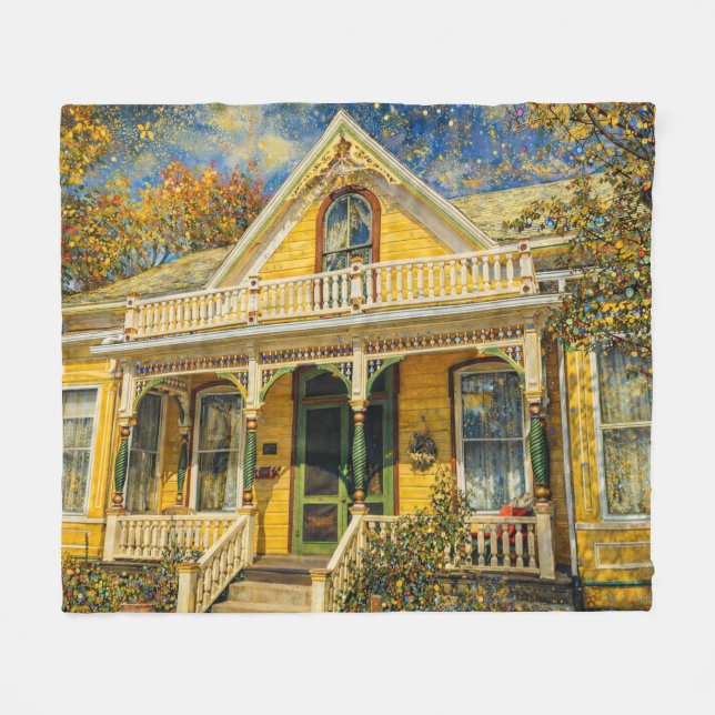 Manta Polar Fantasy Yellow Victorian House (Frente (Horizontal))