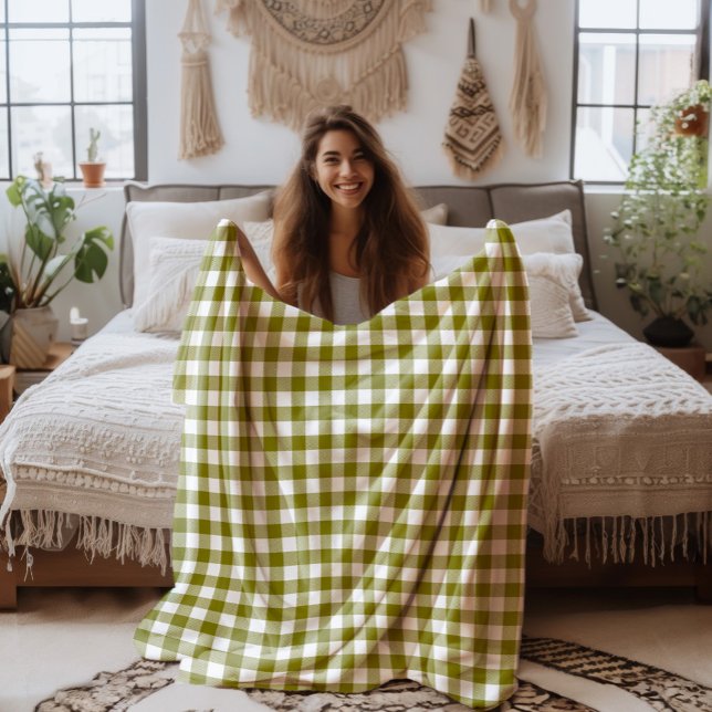 Manta Polar Farmhouse Olive-Green and White Buffalo Plaid (Subido por el creador)
