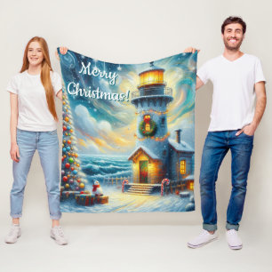 Manta Polar Faro de árbol de navidad azul costero náutico