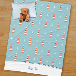 Manta Polar Faro infantil y patrón de anclaje en azul