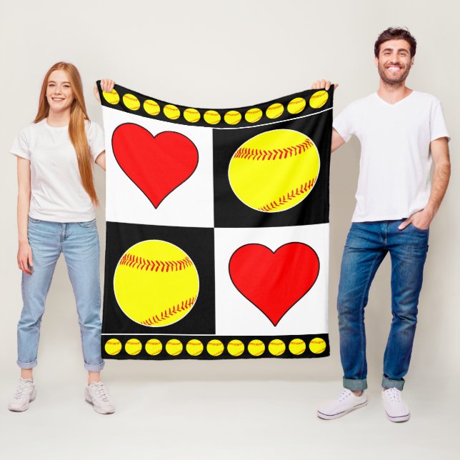 Manta Polar Fastpitch Player Softball & Hearts Fleece Blanket (In situ)