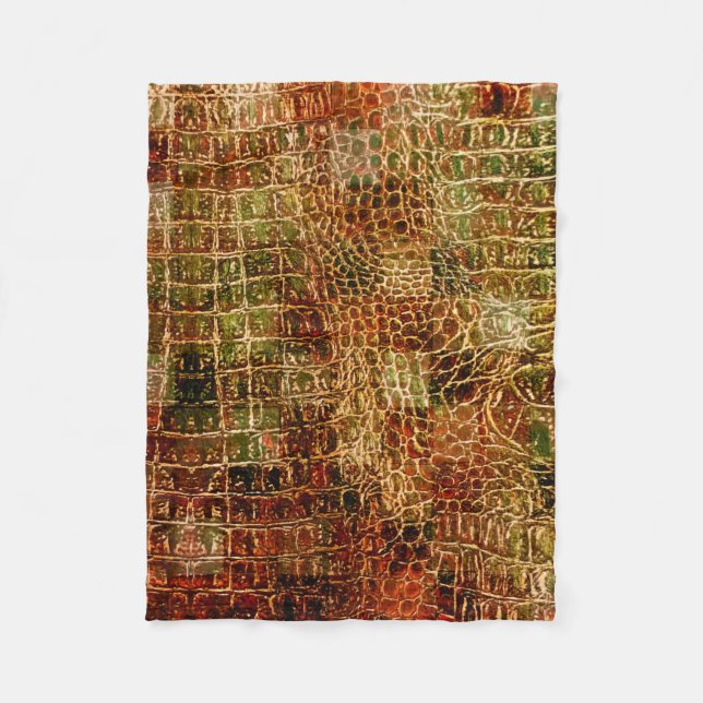 Manta Polar Faux Alligator Animal Piel Cuero Rojo Marrón (Anverso)