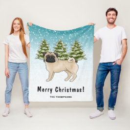 Manta Polar Fawn Pug Cute Cartoon Dog Snowley Winter Forest