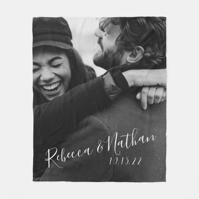 Manta Polar Fecha Boda de fotos de parejas de amor personaliza (Anverso)