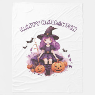 Manta Polar Felices Calabazas de Brujas Moradas de Halloween
