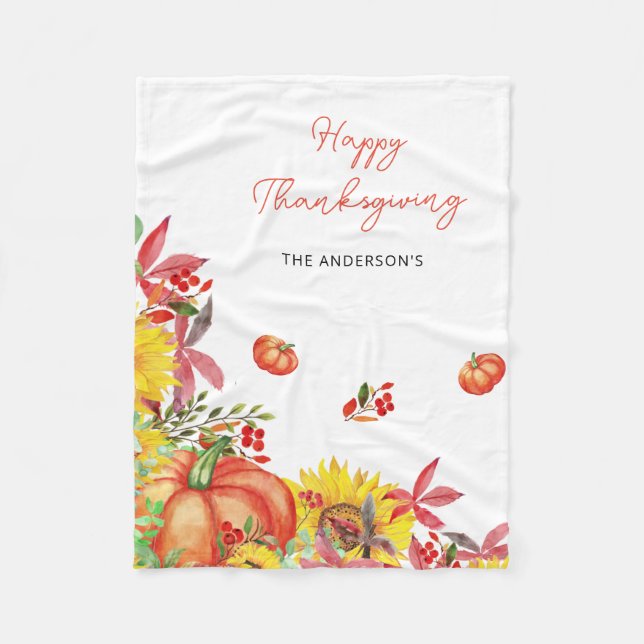 Manta Polar Felices calabazas de Naranja Rústico de Acción de  (Anverso)