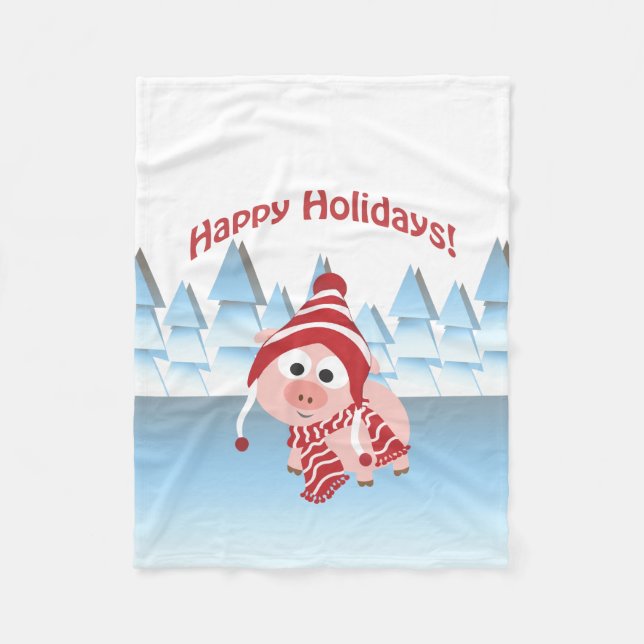 Manta Polar ¡Felices Fiestas! Cerdo de invierno (Anverso)