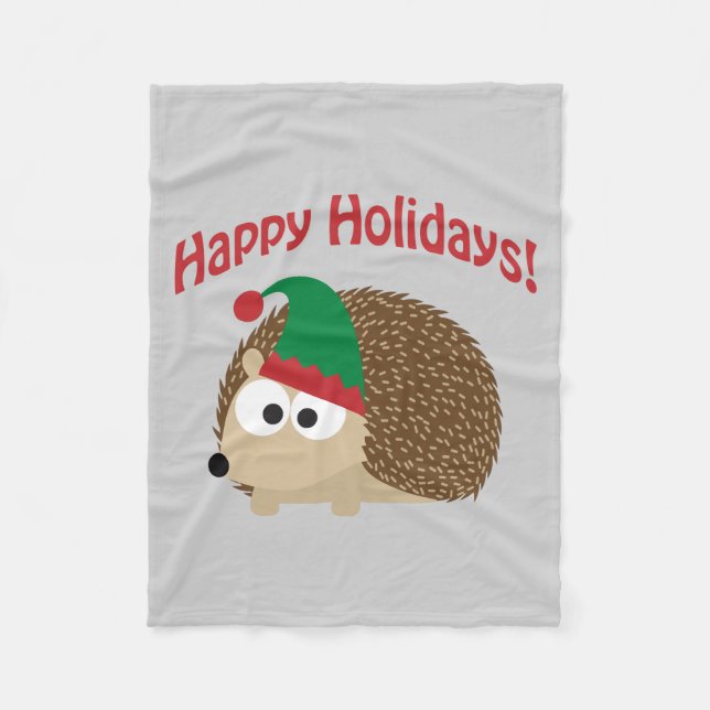 Manta Polar Felices fiestas Cute Hedgehog Navidades Elf (Anverso)