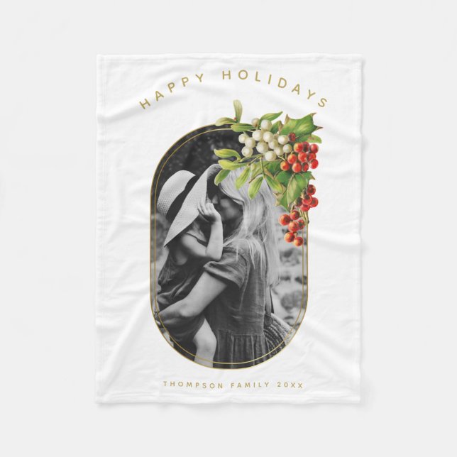 Manta Polar Felices fiestas Personalizado Foto Navidades famil (Anverso)