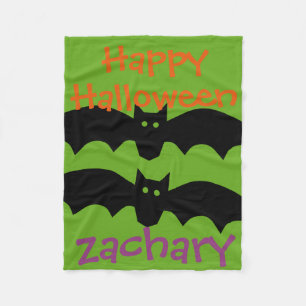 Manta Polar Felices murciélagos negros de Halloween en verde p