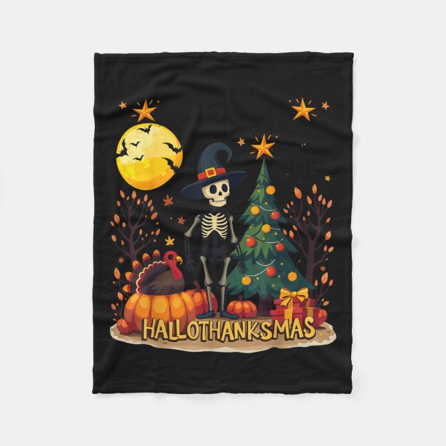 Manta Polar Felices Navidades de Halloween en Hallothanksmas (Anverso)
