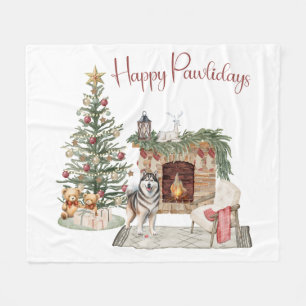 Manta Polar Felices Pawlidays Diseño de Perro - Alaskan Malamu